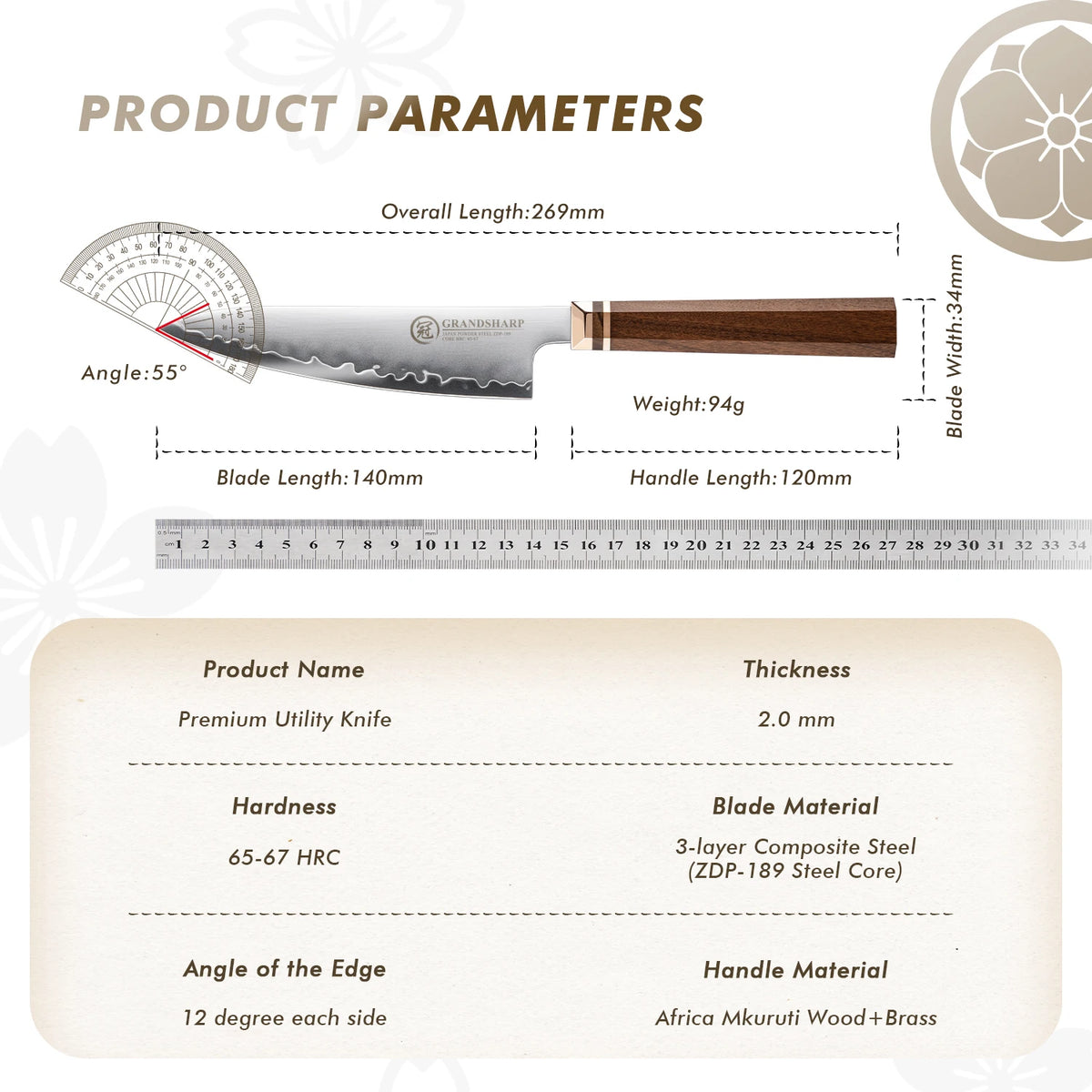 Grandsharp 5.5" ZDP-189 Utility Knife – Mkuruti Wood Handle Utility Kitchen Knife Axl