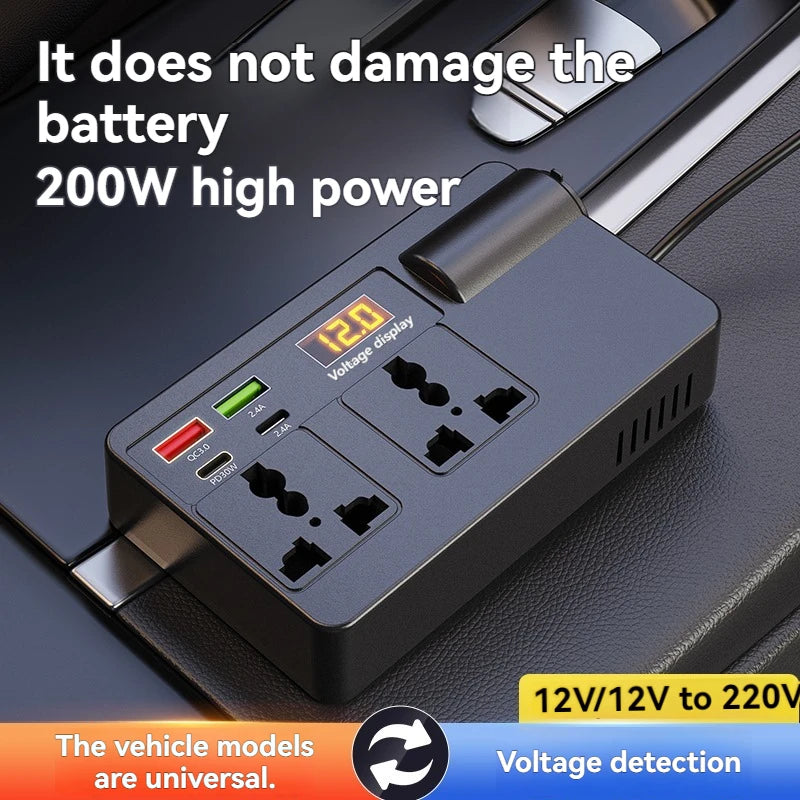 200W Car Power Inverter DC 12V/24V to AC 220V | QC 3.0 USB-C Car Power Inverter Axl