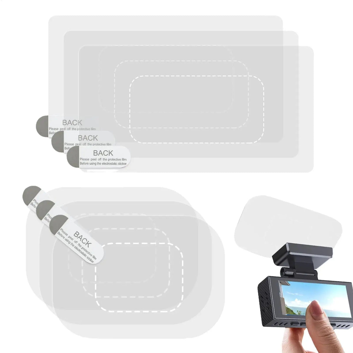6-Pack Dashcam Windshield Mount Film – Static Cling HUD Stickers Windshield Mount Film Axl