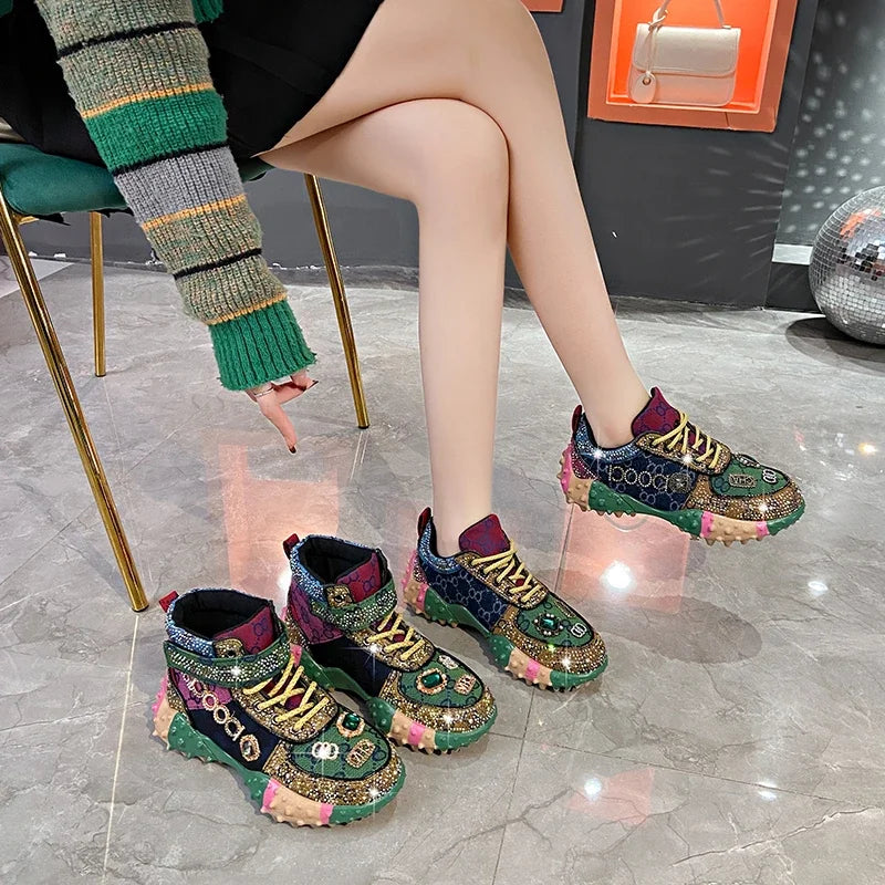 Women's Rhinestone Sneakers – Luxury Diamond Embellished Shoes Fashion Sneakers Axl