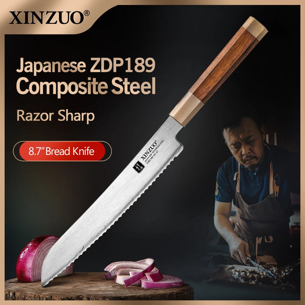 XINZUO 8.7" Bread Knife ZDP-189 Steel & Desert Ironwood Handle Bread Knife Axl Default Title