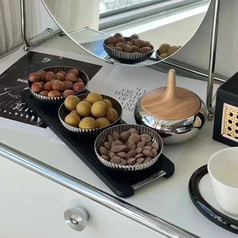 Stainless Steel Fruit Bowl with Wood Tray | Modern Home Décor Decorative Fruit Bowl Axl