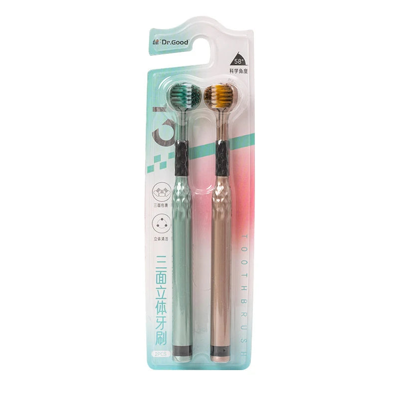 Triple Head U-Shape Toothbrush – Soft Bristles & Tongue Scraper Manual Toothbrush Axl A1