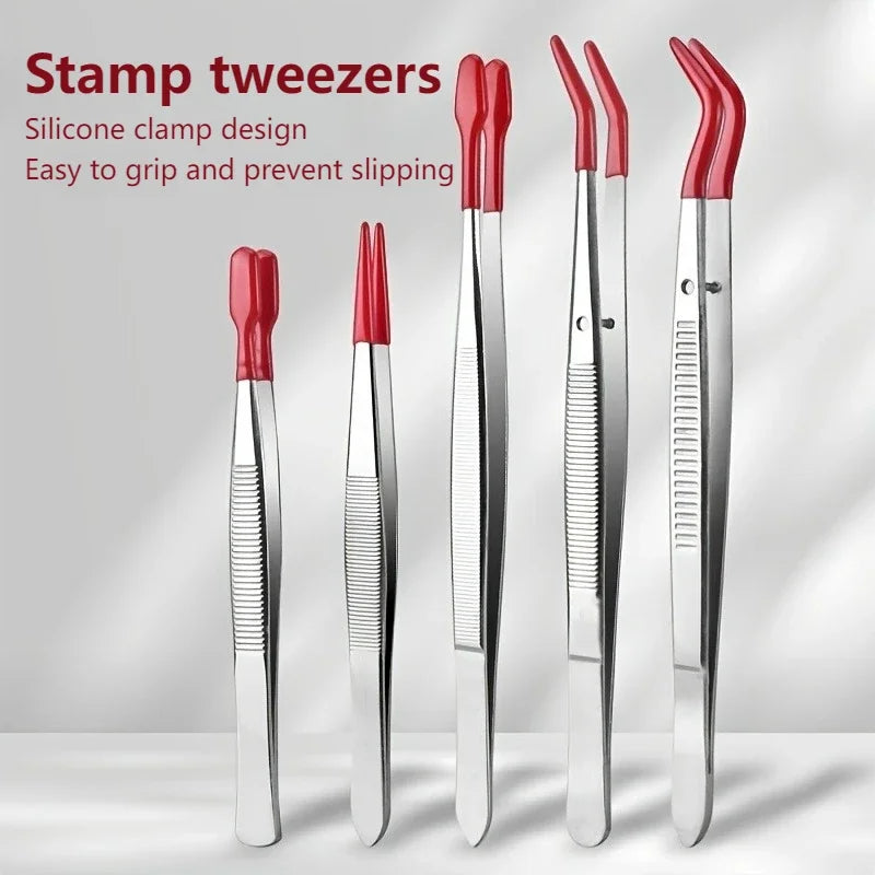 PVC Coated Stainless Steel Precision Tweezers – Non-Scratch Tip Precision Tweezers Axl Red 5 pcs set