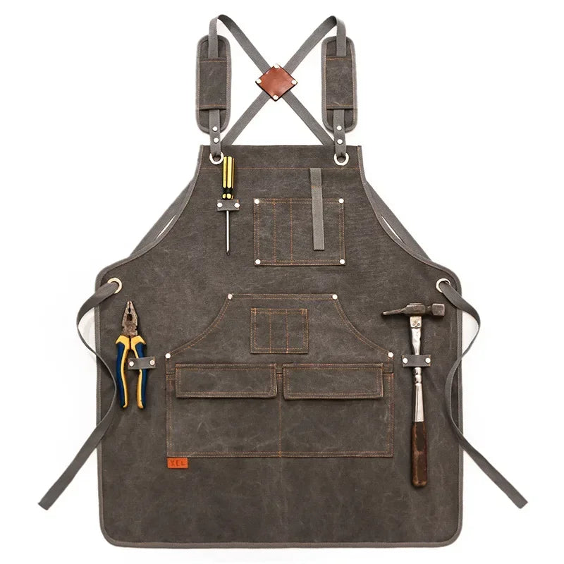 Unisex Canvas Work Apron with Tool Pockets | Adjustable Canvas Work Apron Axl Grey