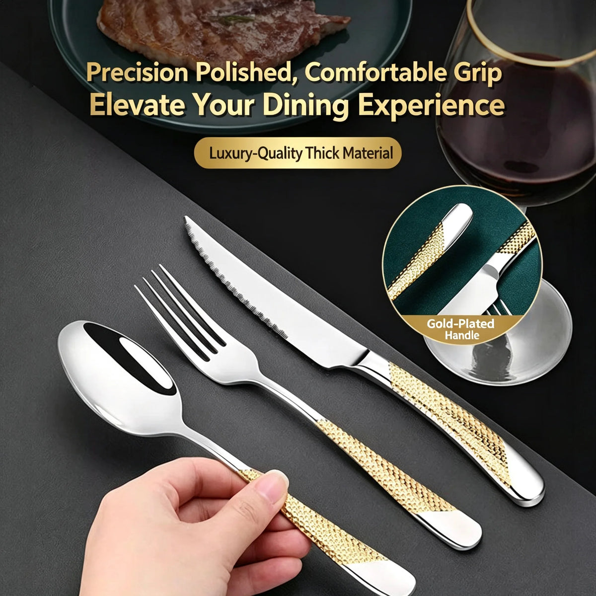 24-Piece Stainless Steel Flatware Set – Knives, Forks & Spoons Flatware Set Axl