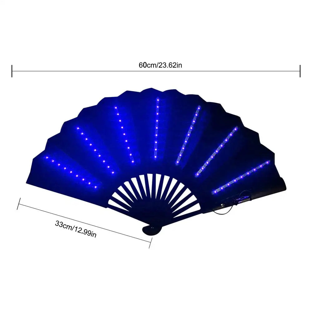 LED Glow Folding Fan – 63 LEDs for Rave, Halloween & Party LED Party Fan Axl Blue