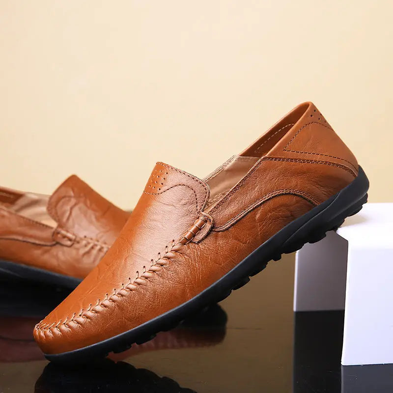 YBQJOO Men's Slip-On Leather Loafers – British Casual Shoes Men's Loafers Axl