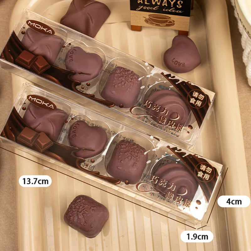 4-Pack Chocolate-Shaped Erasers – Cute Novelty Student Stationery Novelty Eraser Set Axl