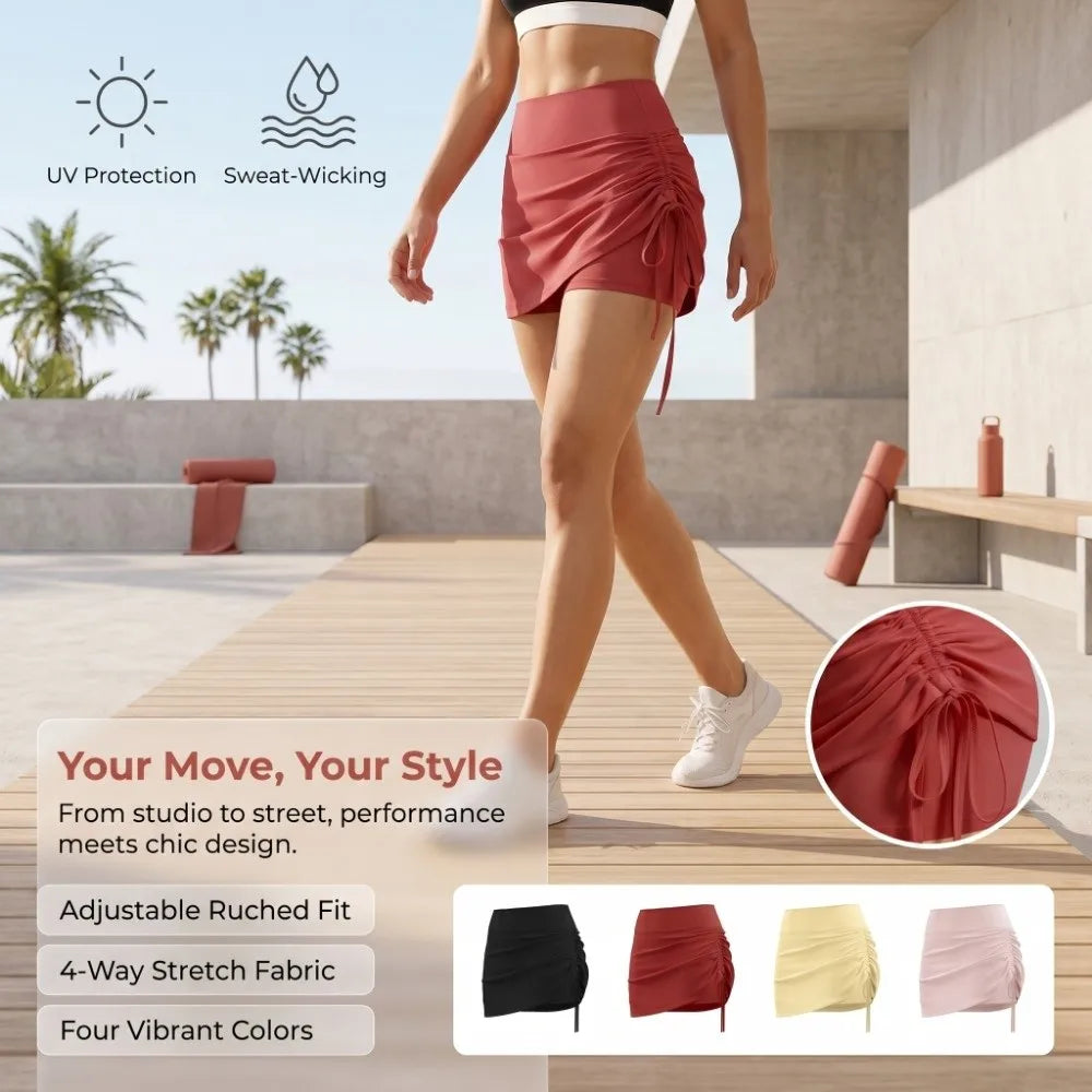 Women's High Waist 2-in-1 Yoga Skirt with Built-In Shorts Women's Sports Skirt Axl