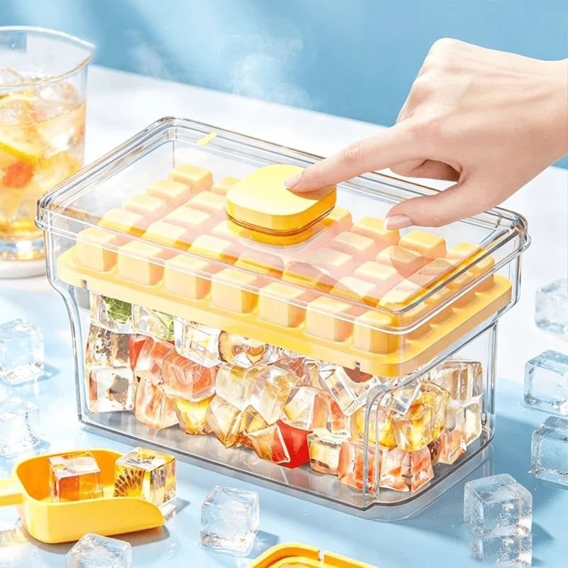 68-Grid Ice Cube Tray with Lid & Storage Box | Easy Release Ice Cube Tray Axl Yellow 68 Grids