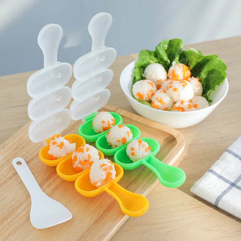 3-Grid Rice Ball Mold with Spoon – DIY Sushi & Bento Maker Rice Ball Mold Axl