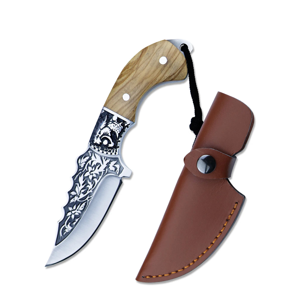 Fixed Blade Camping Knife – Stainless Steel & Olive Wood Fixed Blade Knife Axl knife cover