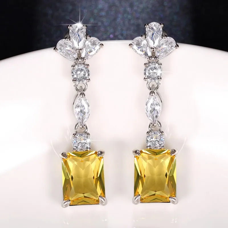 Huitan Yellow CZ Dangle Earrings – Elegant Drop Earrings Women CZ Dangle Earrings Axl E2237