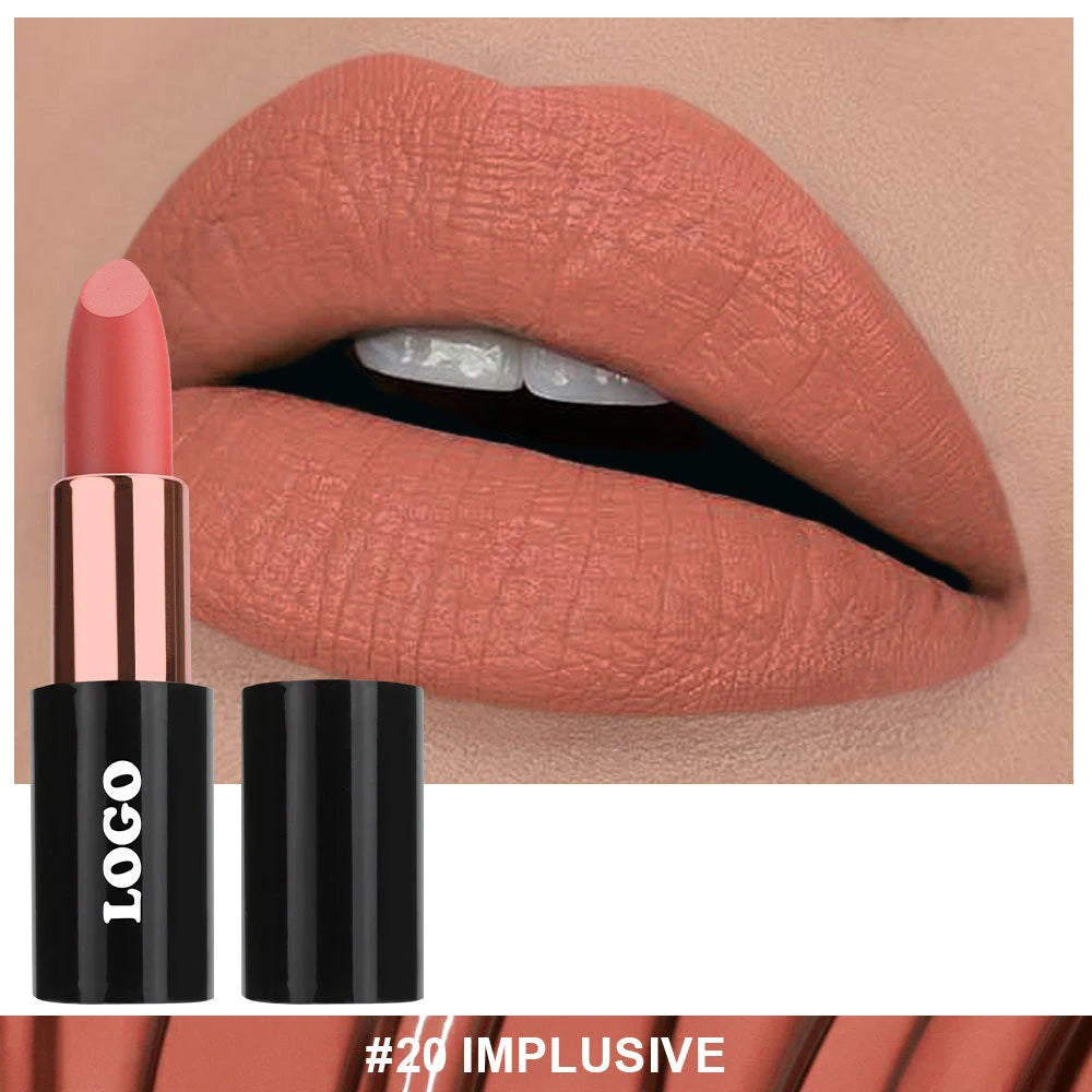 24-Color Vegan Matte Lipstick – Waterproof, Private Label Matte Lipstick Set Axl 20 5pcs with logo