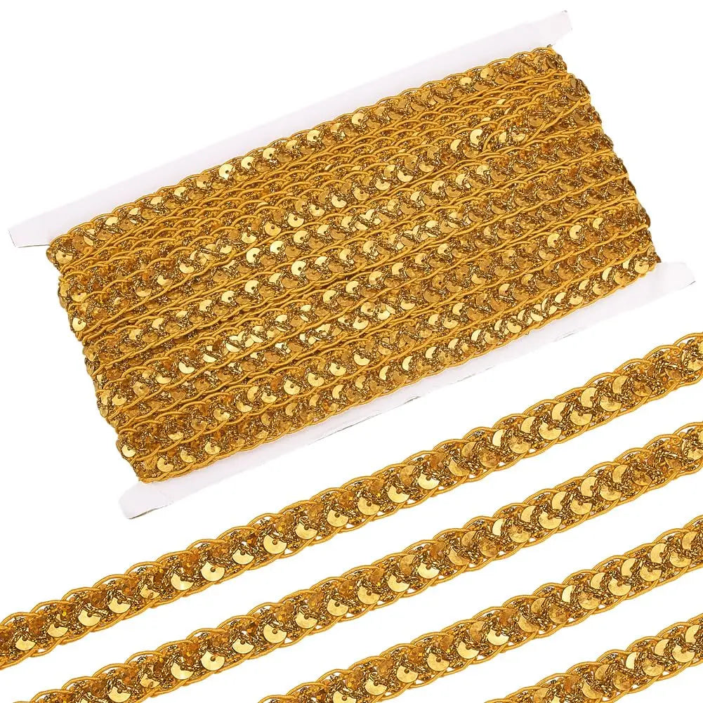 Gold Metallic Sequin Lace Trim Ribbon 14.22 Yds – Craft Sewing Sequin Lace Ribbon Axl AECH04-17776