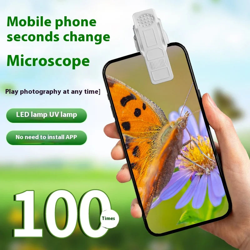 100X Mobile Phone Microscope with UV Purple Light | Clip-On Clip-On Phone Microscope Axl