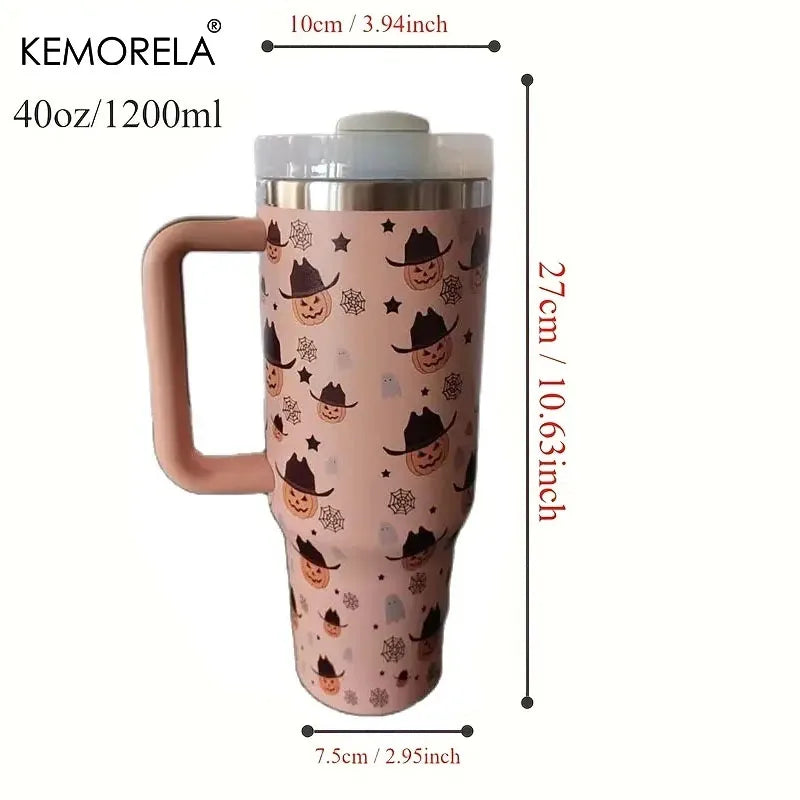 Halloween 40oz Stainless Steel Thermos | Lid, Handle & Straw Insulated Thermos Cup Axl