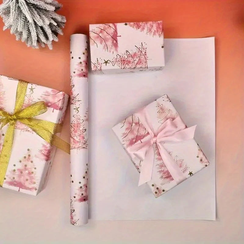 Christmas Tree Golden Foil Gift Wrapping Paper Roll 17x118in Gift Wrapping Paper Axl