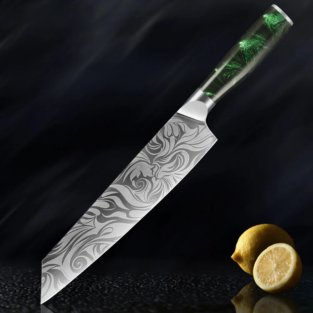 Damascus Pattern Kitchen Knife Set – Sharp Stainless Steel Kitchen Knife Set Axl Texture knife D