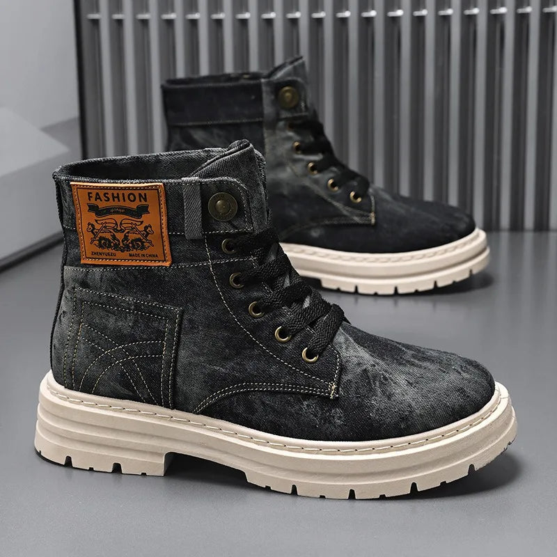 Men's High Top Canvas Sneaker Boots | British Style Plus Size High Top Canvas Boots Axl