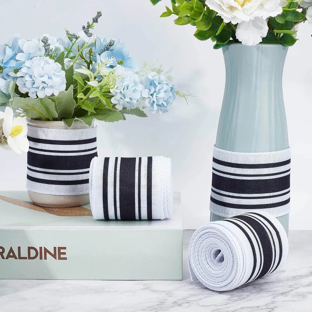 Black Stripe Jacquard Polyester Ribbon 2.5" – 2 Rolls 12 Yards Jacquard Ribbon Axl