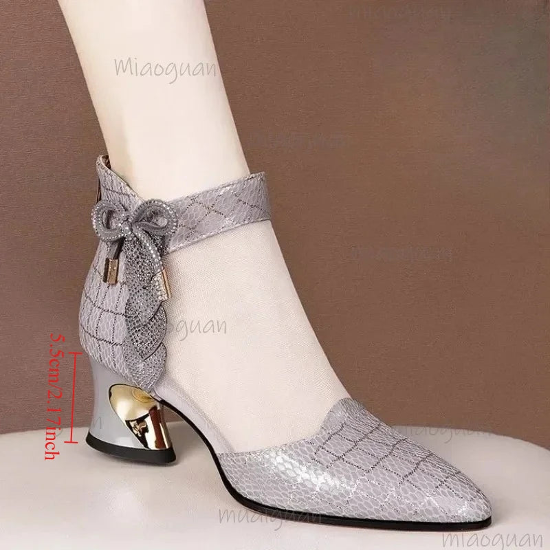 Women's Rhinestone Mesh High Heel Ankle Boots | Wedding Shoes High Heel Ankle Boots Axl