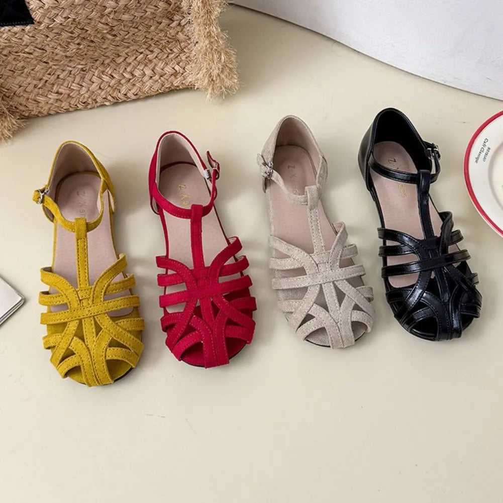 Women's Hollow Out Roman Flat Sandals – Buckle Strap Summer Flat Sandals Axl