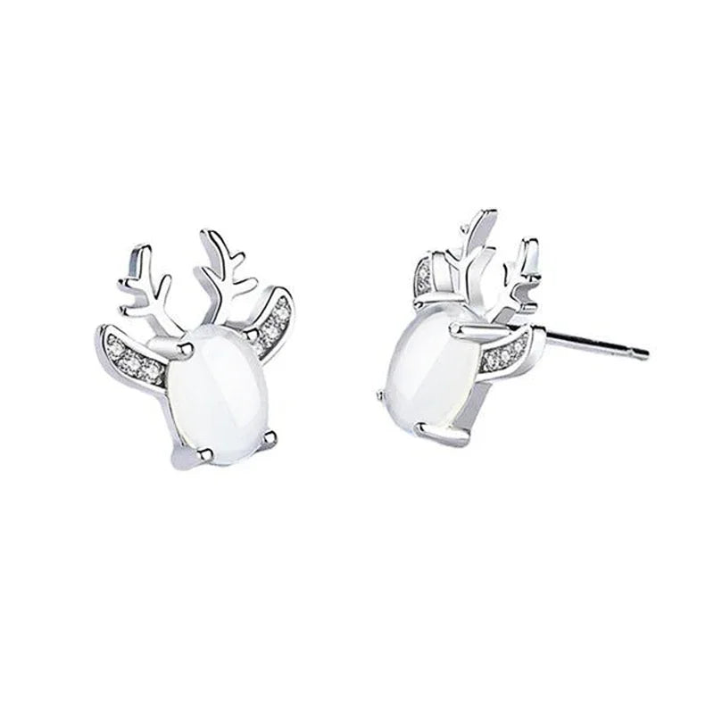 Huitan Elk Antler Stud Earrings with Imitation Moonstone Stud Earrings Axl