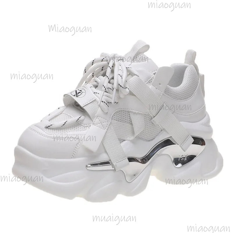 Women's Platform Chunky Sneakers – Shiny Lace-Up Sport Shoes Platform Sneakers Axl