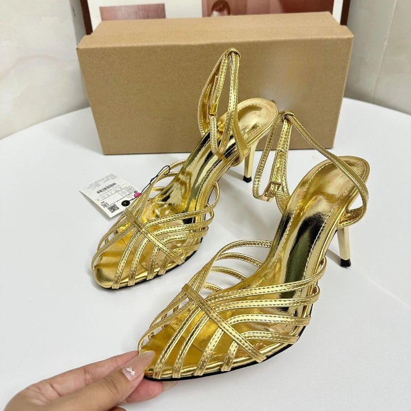 Women's Gold Gladiator Stiletto Sandals – Ankle Strap Heels Gladiator Stiletto Sandals Axl