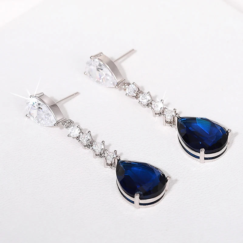 Huitan Blue CZ Waterdrop Long Drop Earrings for Women Drop Earrings Axl