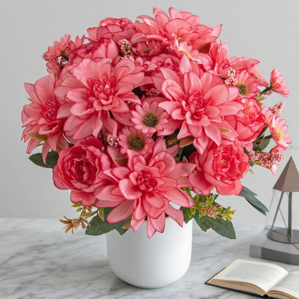 Silk Dahlia Rose Artificial Flowers for Wedding & Home Decor Artificial Silk Flowers Axl