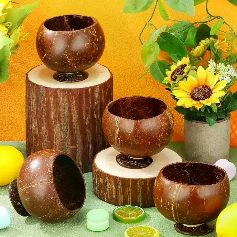 Handcrafted Natural Coconut Shell Stemmed Bowl | Eco Tableware Coconut Shell Bowl Axl