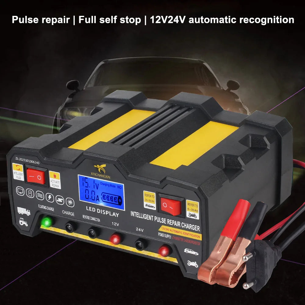 300AH Pulse Repair Car Battery Charger – LCD 12V/24V Auto Battery Charger Axl