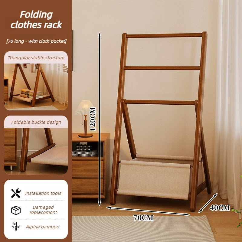Foldable Bamboo Coat Rack – Entryway & Bedroom Clothing Shelf Bamboo Coat Rack Axl 70cm With Basket
