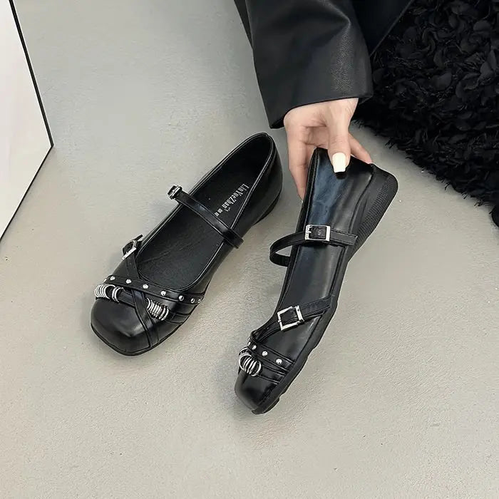 Women's Vintage Mary Jane Ballet Flats | Square Toe Buckle Mary Jane Flats Axl Black 37