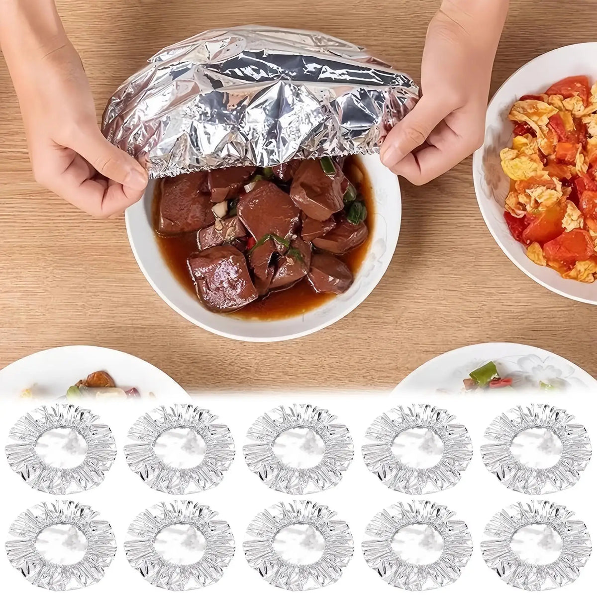 10-Pack Aluminum Foil Food Covers – Reusable Stretch Plate Lids Food Cover Set Axl