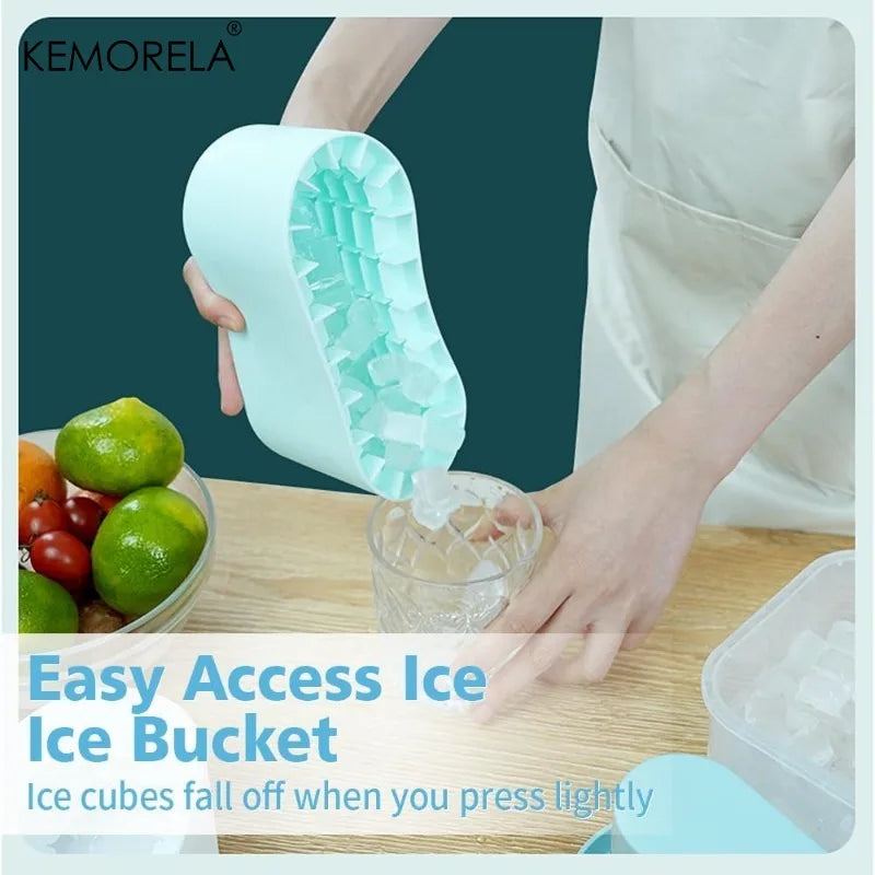 KEMORELA Silicone Ice Cube Mould with Oval Bucket & Storage Box Silicone Ice Mould Axl