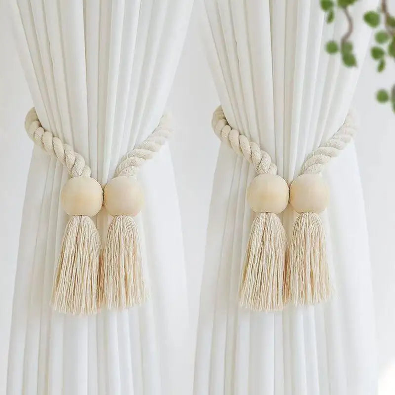 Magnetic Wooden Tassel Curtain Holdbacks – Set of 2 Curtain Holdbacks Axl A1