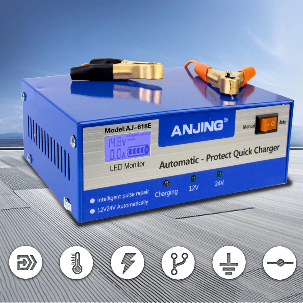 Automatic Pulse Battery Charger 12V 24V 200AH Lead Acid Smart Car Battery Charger Axl