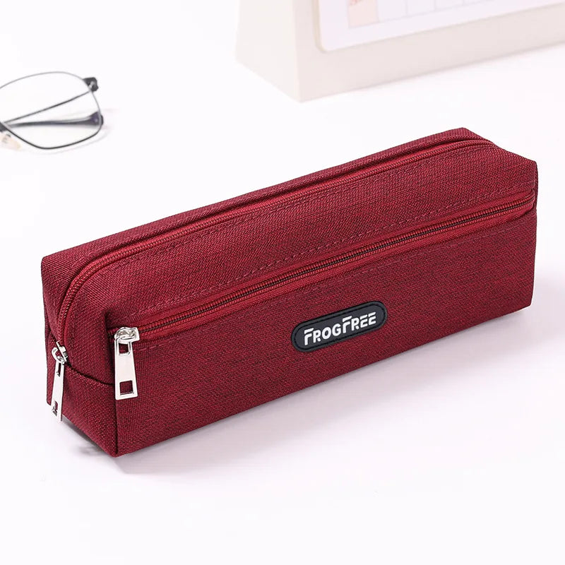 Canvas Pencil Case with Zipper – Solid Color Pen Storage Bag Canvas Pencil Case Axl Wine Red