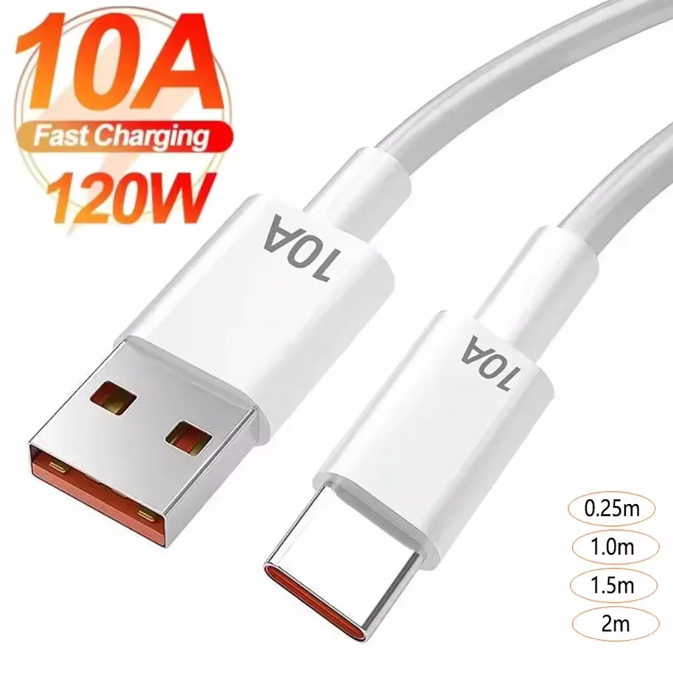 120W USB-A to USB-C Fast Charging Cable 0.3M–2M | White USB-C Charging Cable Axl