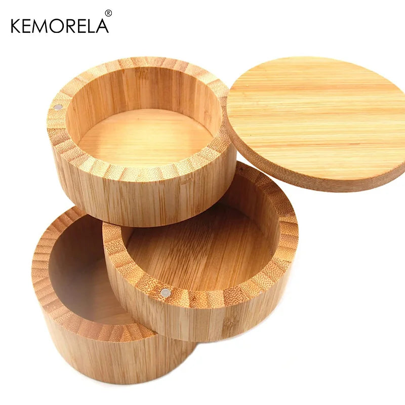 3-Tier Bamboo Salt Box & Spice Storage Jar Set with Spoon Bamboo Spice Container Axl