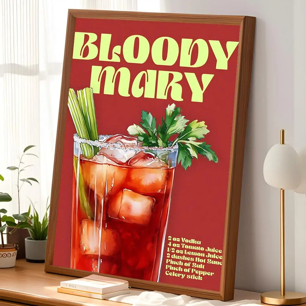 Bloody Mary Cocktail Wall Art Poster – Self-Stick Waterproof Wall Art Poster Axl