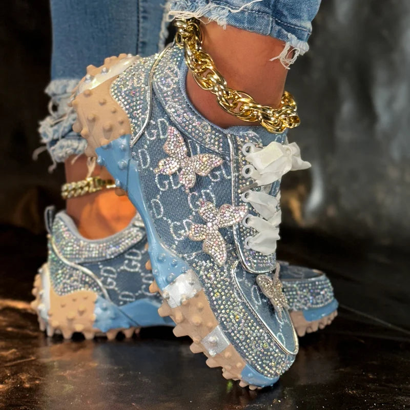Women's Rhinestone Platform Sneakers – Luxury Fashion Shoes Platform Sneakers Axl