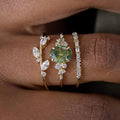 Huitan 3-Piece Olive Green CZ Gold Bridal Ring Set for Women Bridal Ring Set Axl Q677 7