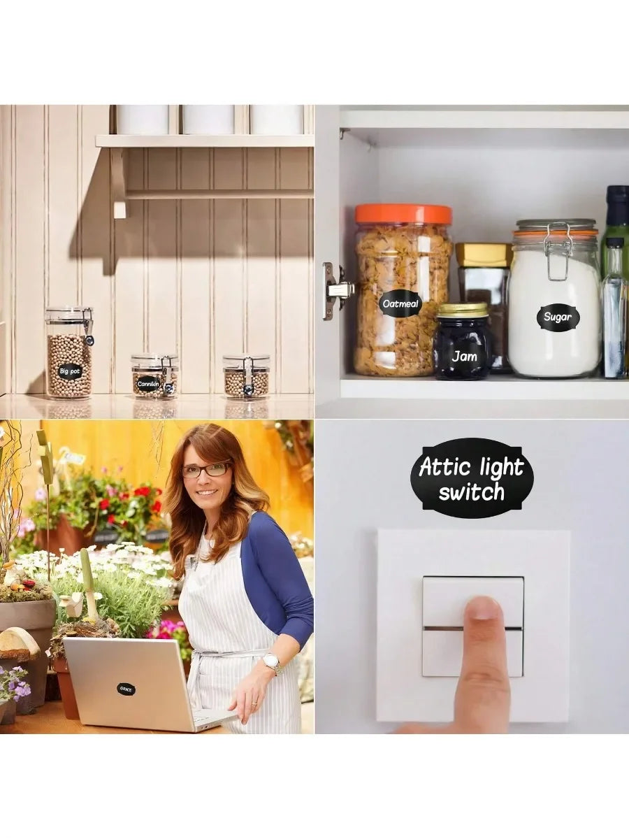 Black Waterproof Reusable Chalk Labels for Jars & Storage Chalk Label Stickers Axl