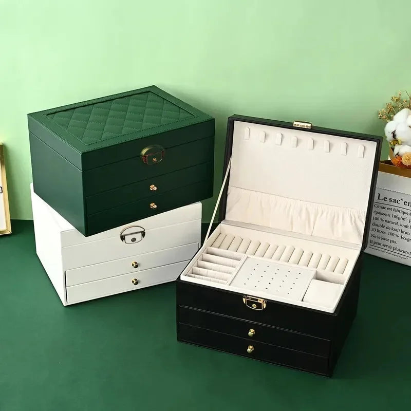 Multi-Layer Drawer Jewelry Organizer – Leather & Velvet Box Jewelry Storage Box Axl