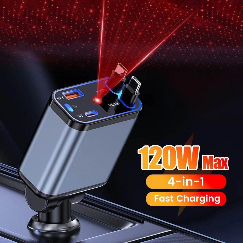 4-in-1 Retractable Car Charger with Starry Sky Spotlight Car Charger Axl
